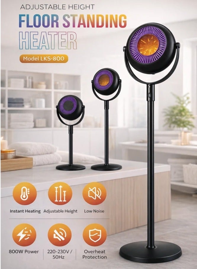 BlueFire Adjustable Height Floor Standing Fan Heater with European Plug - Portable Silent Electric Heater for Home, Office, Bedroom - Modern Black Design for Winter & Autumn - Image 2